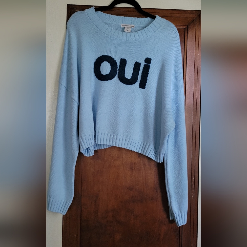 Sincerely Jules NWT Light blue OUI French cute crop sweater, Sz Dm oversized #5